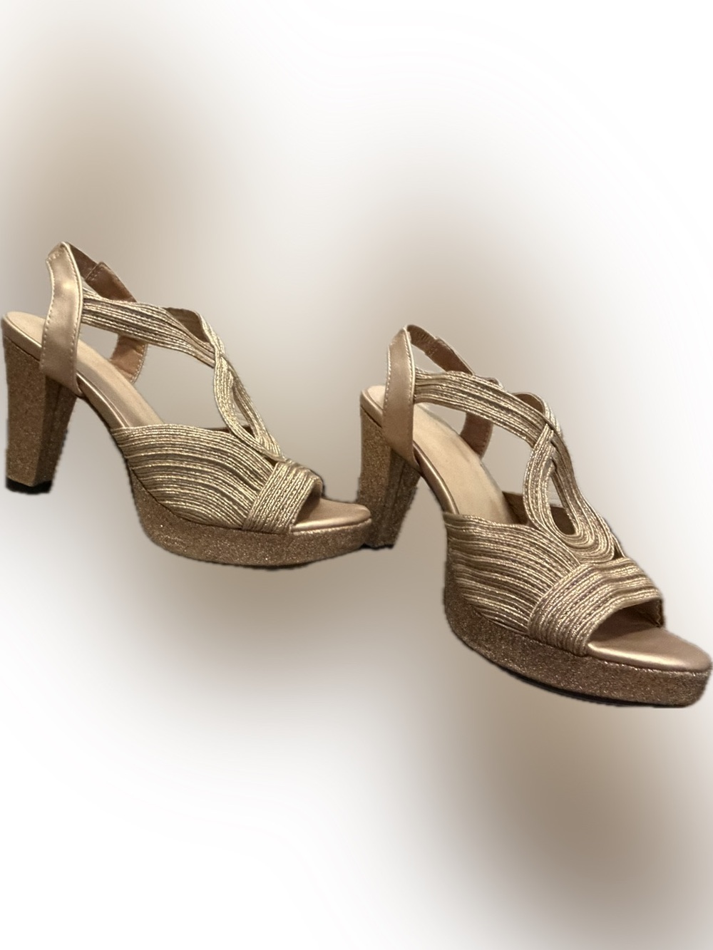 Gold Strappy Platform Block Heel Sandals for Women
